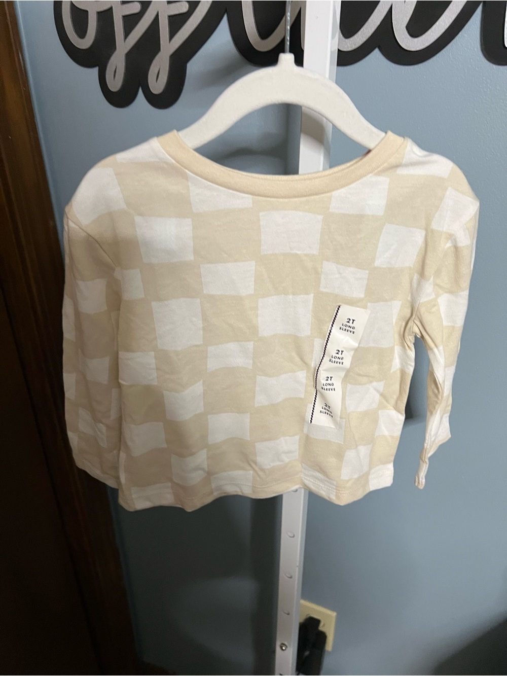 Cat & Jack Tan and Cream Long-Sleeve Checkerboard Shirt 2T NWT